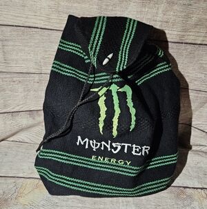 Monster energy drink black and green crochet knit string bag backpack